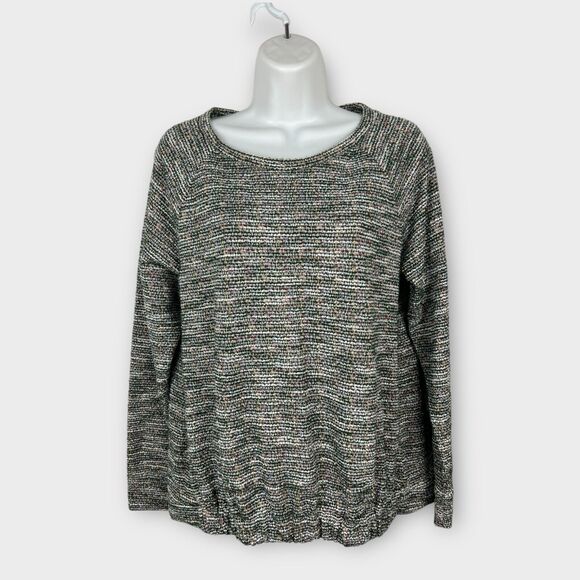 LOFT Green Multicolor Rainbow Nubby Tweed Textured Sweater Long Sleeve Medium - Picture 2 of 8